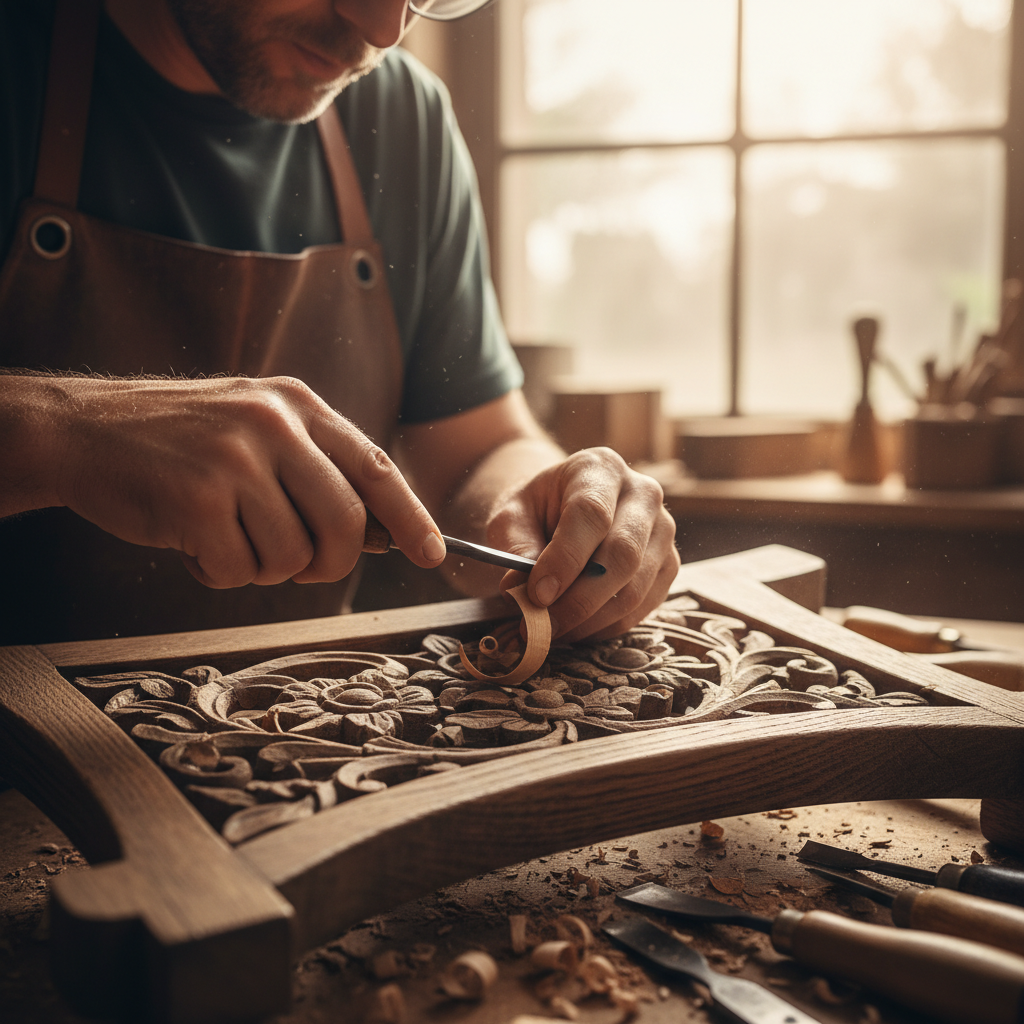 Artisan hand carving wood